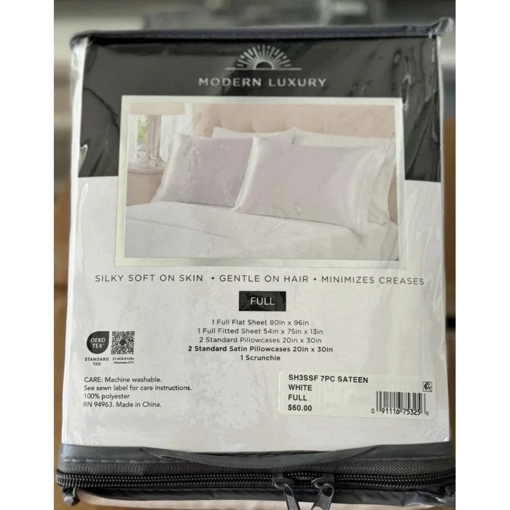 Modern Luxury 7pc Full Size Sheet Set w/Satin Accessories - Picture 2 of 2